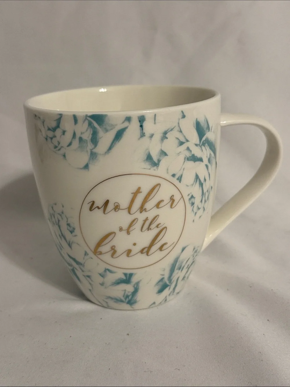 Mother of the Bride Ciroa Blue Floral Porcelain Mug Coffee Gold Metallic Accent